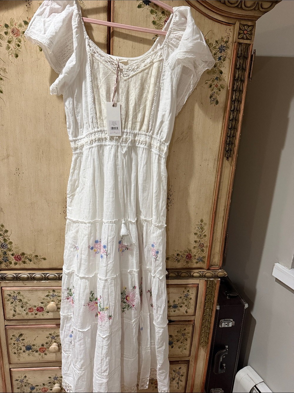 New with tags LoveShackFancy White Floral Embroidered Tiered Maxi Dress
